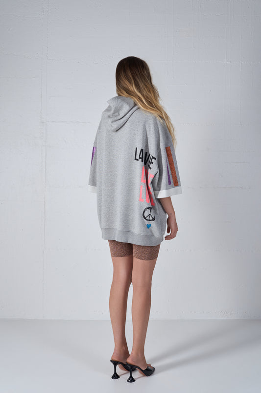BASIC DRY SHORT SLEEVE HOODIE GREY