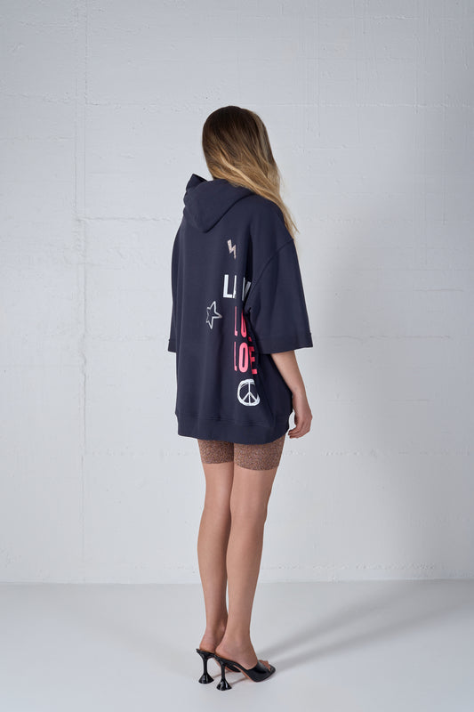 BASIC DRY SHORT SLEEVE HOODIE BLUE