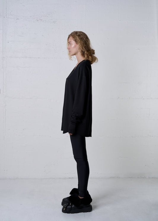 MODAL V-NECK LONG SLEEVE SHIRT BLACK