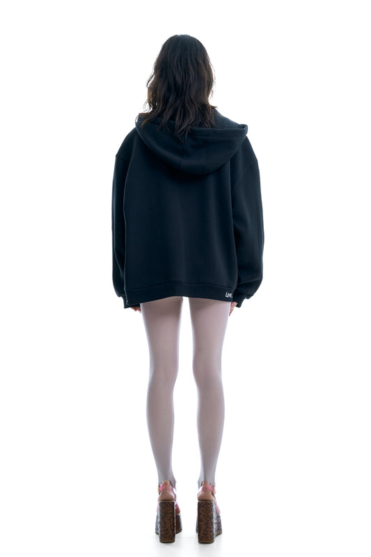 BOXY PEACEHEART CARDIGAN, BLACK