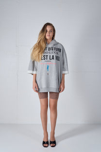 BASIC DRY SHORT SLEEVE HOODIE GREY