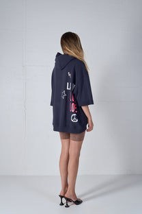 BASIC DRY SHORT SLEEVE HOODIE BLUE