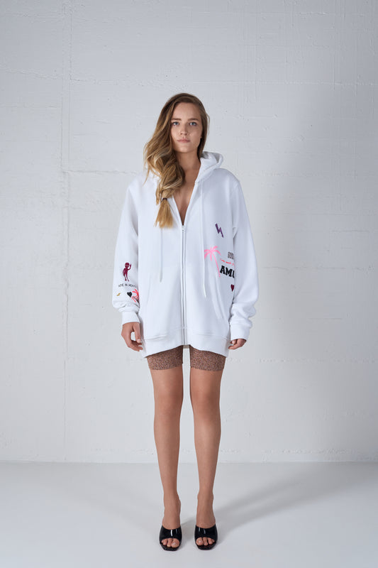 HEAVY WEIGHT ZIPPER CARDIGAN SALTY WHITE