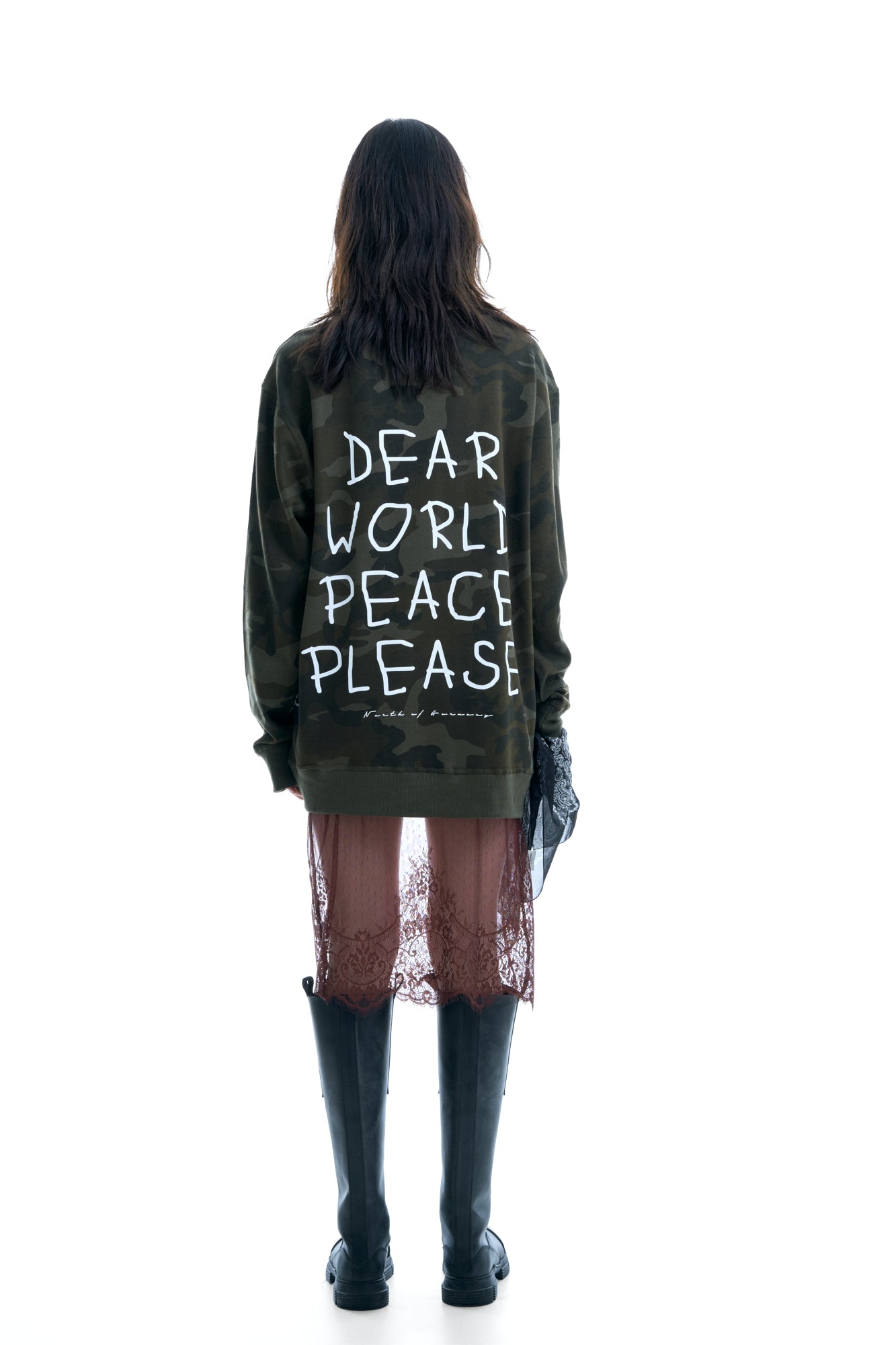 CAMO CREWNECK WORLD PEACE PLEASE SWEATSHIRT