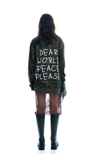 CAMO CREWNECK WORLD PEACE PLEASE SWEATSHIRT