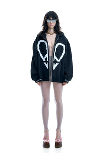 BOXY PEACEHEART CARDIGAN, BLACK